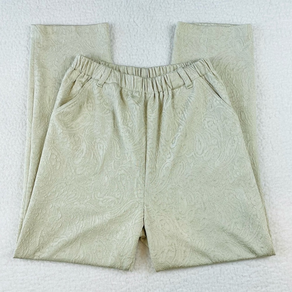 Mint Green High-Waisted Jacquard Ankle Cut Trouser Pants, S/M - Picture 2 of 13
